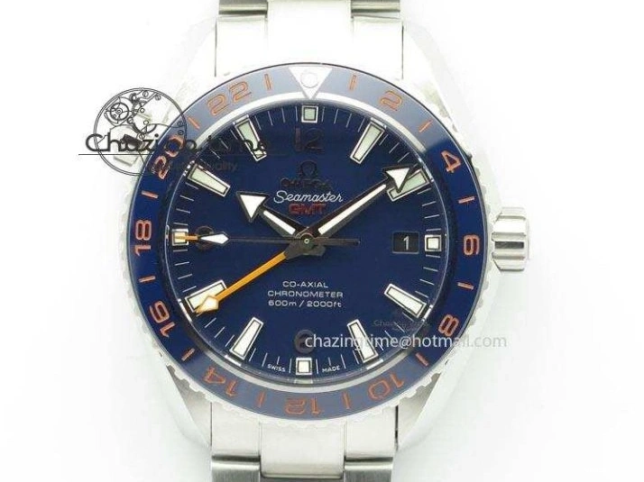 1218 Planet Ocean GMT 43.5mm V6F Goodplanet Orange Marker Blue Dial On SS Bracelet A ModernLook 8215